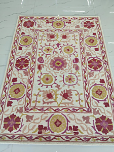 Hand Tufted Floral Area Rug | Pink Yellow Traditional Wool Carpet | Living Room, Bedroom Decoration