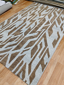 Hand Tufted Wool Area Rug | Brown & Ivory Geometric Abstract