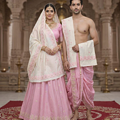 POOJA SAREE DHOTI DUPATTA JODA  couple set