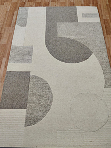 Hand Tufted Abstract Area Rug | Modern Geometric Beige & Grey Carpet