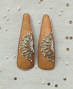 Handcrafted Gold Fabric Zari & Bead Work Hair Clips for Women - Set of 2