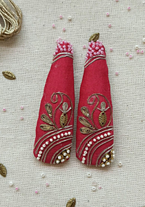 Handcrafted Pink Fabric Hair Clips with Zari, Pearl & Bead Work  - Set of 2