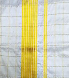 Grey Zari  Check and Diamond zari border  Dhothi ,Salem Handloom Silk Dhoti | Golden Zari with Cream
