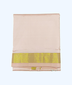 Silk Dhothi | Pink Color Dhothi with Golden Zari Wide Stripe  | AT 459