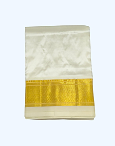 Silk Dhothi with Diamond Zari Check Border | Mini Line Stripe | Cream | AT 4773 