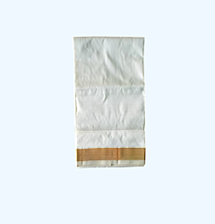 Silk Dhothi | Cream Color Dhothi with Golden Zari Wide Stripe | Artsilk | 40 Kuligai Border Size