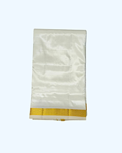 Salem Art Silk Dhothi with Golden Zari Wide border | Cream | AS 495 | 30 Kuligai 
