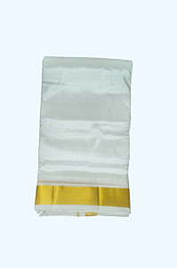 Art Silk Dhothi | White Color Dhothi with Golden Zari Border | AS 198 | 50 Kulikai Border 