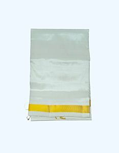 Art Silk Dhothi with Golden Zari Border | White | AS 3765 | 24 Kulikai 