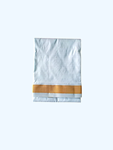 Silk Dhothi with Golden Zari Border | White | 40 Kuligai 