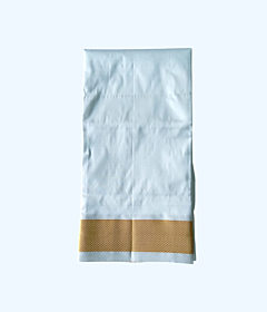 Silk Dhothi with Golden Zari Border | White | 60 Kuligai Border Size 