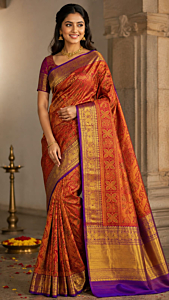 Handcrafted Elampillai Silk Saree|Orange & Purple