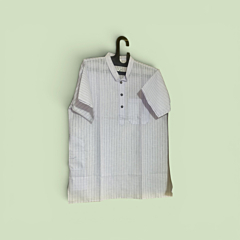 Handmade Striped Cotton Half-Sleeve Kurta| Light Grey