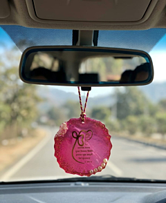 4 inches Ek Onkar Car Hanging | Mool Mantra Pink Resin Charm