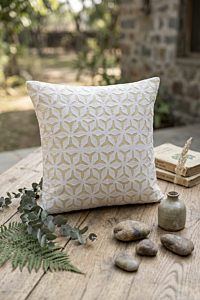 Handcrafted White Applique Cushion Cover