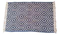 Cotton Durry Geometrical Design  for Bed Room in Navy Blue and Natural