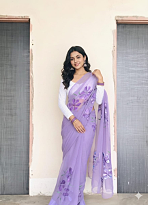 Handmade Purple Floral Saree for Women Festive and Wedding Wear