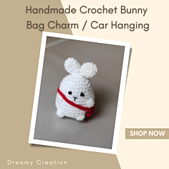 Amigurumi White Bunny Bag Charm | Handmade Crochet Car Hanging