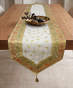 Handmade Silk Table Runner 14 x 72 Inches Aari Zari Embroidery Traditional Dining Table Runner Floral Embroidered Home Decor Varanasi Handcrafted Colovila - White Floral
