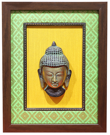 Brass Antique Green Buddha Face With Framed
