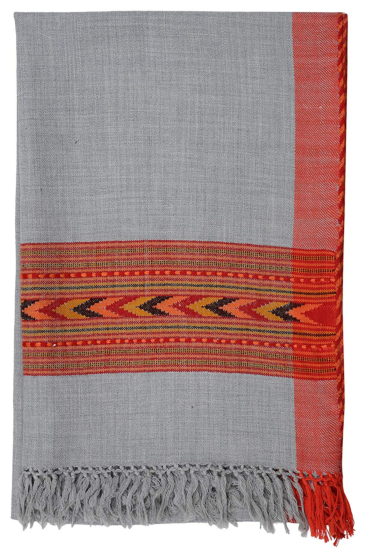 Kullu Handloom Woven Kullu Design Pure Wool Stole/Scarf-Grey