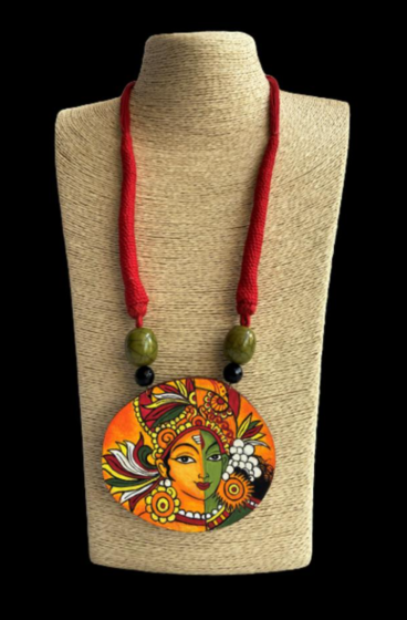 Handpainted kathakali pattern fabric necklace 