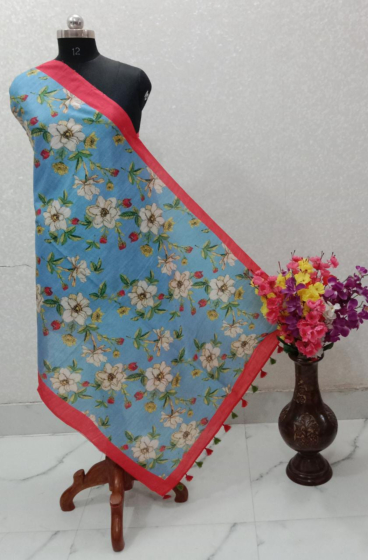 Pure Linen Floral Print Dupatta Online