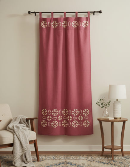 Red Floral Applique Curtain | Decorative Cutwork Window Panel