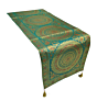 Premium Banarasi Brocade Silk Table Runner -Ethnic Mandala Design  16 x 72 inches - 6 Ft Long- Emerald Green