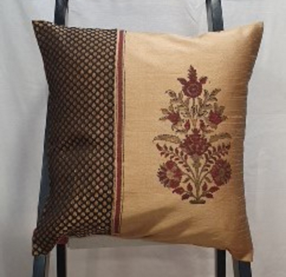 Block Print Brocade Cushion Covers | 16x16 Inches | Set of 2 