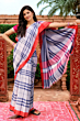 Gamcha saree with blouse white saree with check design