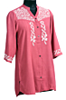 Pink Rayon Shirt with White Embroidery