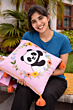 Handmade Panda Design Cotton Cushion Cover with Floral Embroidery & Tassels | Decorative Pillow Cover for Sofa & Bedroom