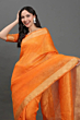 Handwoven Kota Linen Saree with Zari Border | Orange