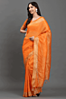 Handwoven Kota Linen Saree with Zari Border | Orange