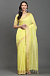 Handloom Plus Haldi Haze Handwoven Kota Linen Saree with Zari Border | Lemon Yellow Lightweight Summer Saree