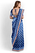 Hand Block Printed Discharge Indigo Maheswari Silk Saree