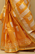 Semi Linen Batik Print Saree with Silver Zari Border & Running Blouse - Yellow Premium Look