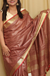 Semi Linen Saree with Golden Zari Mini Box Weaving - Brown Premium Festive Saree