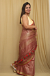 Semi Linen Saree with Golden Zari Mini Box Weaving - Brown Premium Festive Saree
