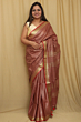 Semi Linen Saree with Golden Zari Mini Box Weaving - Brown Premium Festive Saree