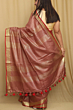 Semi Linen Saree with Golden Zari Mini Box Weaving - Brown Premium Festive Saree