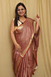 Semi Linen Saree with Golden Zari Mini Box Weaving - Brown Premium Festive Saree