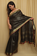 Semi Linen Saree with Golden Zari Mini Box Weaving & Red Border - Black Premium Look