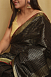 Semi Linen Saree with Golden Zari Mini Box Weaving & Red Border - Black Premium Look