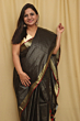 Semi Linen Saree with Golden Zari Mini Box Weaving & Red Border - Black Premium Look
