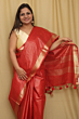 Semi Linen Saree with Golden Zari Mini Box Weaving - Red Premium Party Wear Saree