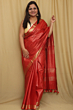 Semi Linen Saree with Golden Zari Mini Box Weaving - Red Premium Party Wear Saree