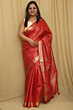 Semi Linen Saree with Golden Zari Mini Box Weaving - Red Premium Party Wear Saree