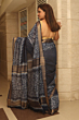 Navy Blue Bhagalpur Kota Mangalgiri Silk Saree - Premium Discharge Print Design with Blouse Piece